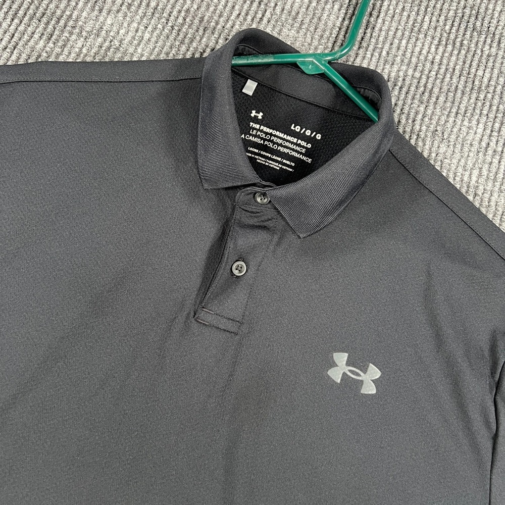 Under Armour Performance Polo Shirt Mens Large Black Short Sleeve Loose Fit Golf